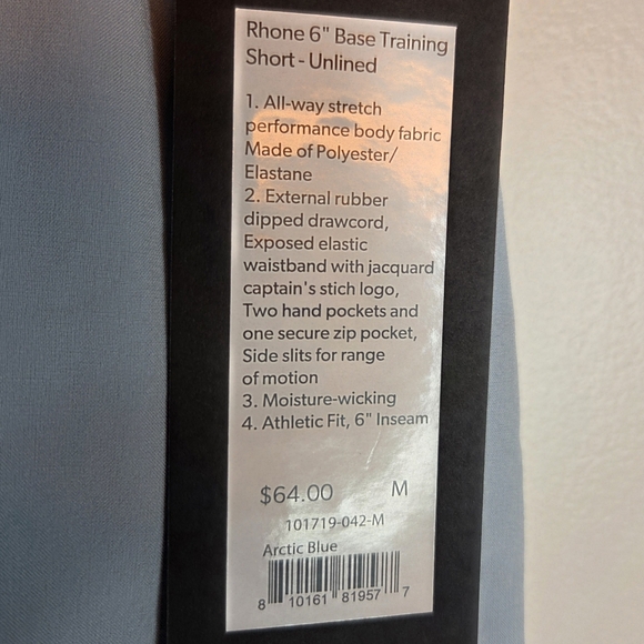 NWT Rhone 6" Base Training Short Unlined, Mens M - Picture 3 of 6